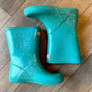 Hunter Kids First Giant Glitter Rain Boots | US 13C | Teal